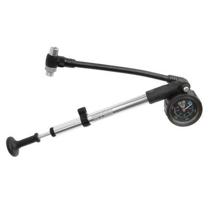 BETO bike pump, shock pump with gauge and release valve, hand pump, 400psi/28bar, AV/auto valve/Schrader valve/American valve, silver/black.