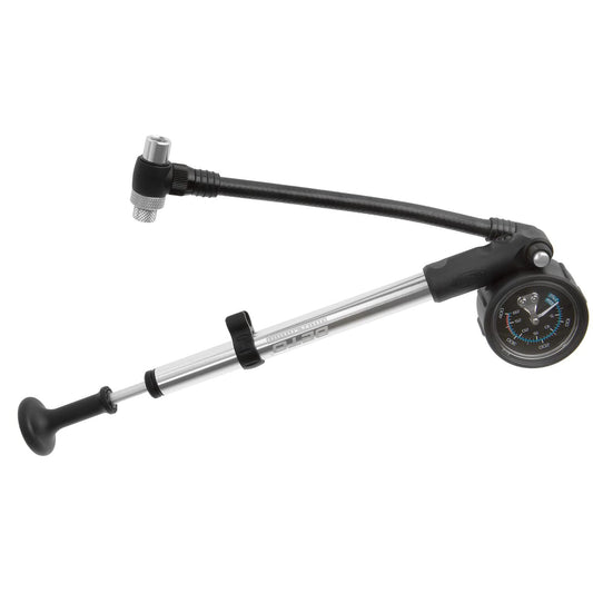 BETO bike pump, shock pump with gauge and release valve, hand pump, 400psi/28bar, AV/auto valve/Schrader valve/American valve, silver/black.
