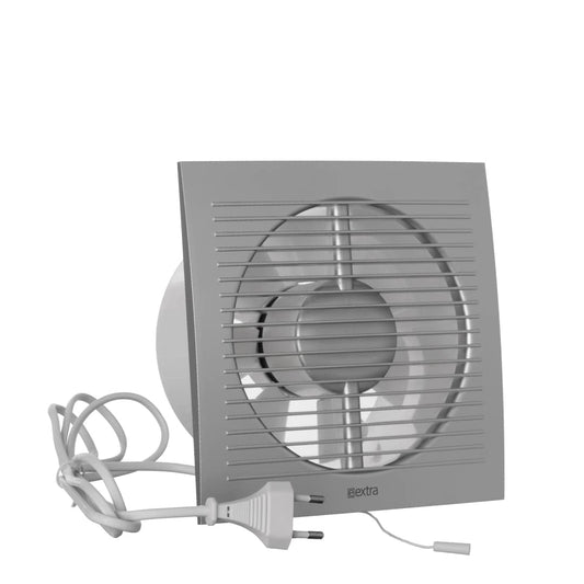 EUROPLAST Ø 150mm wall fan ventilator exhaust cable switch fan kitchen bathroom with plug, color - silver.