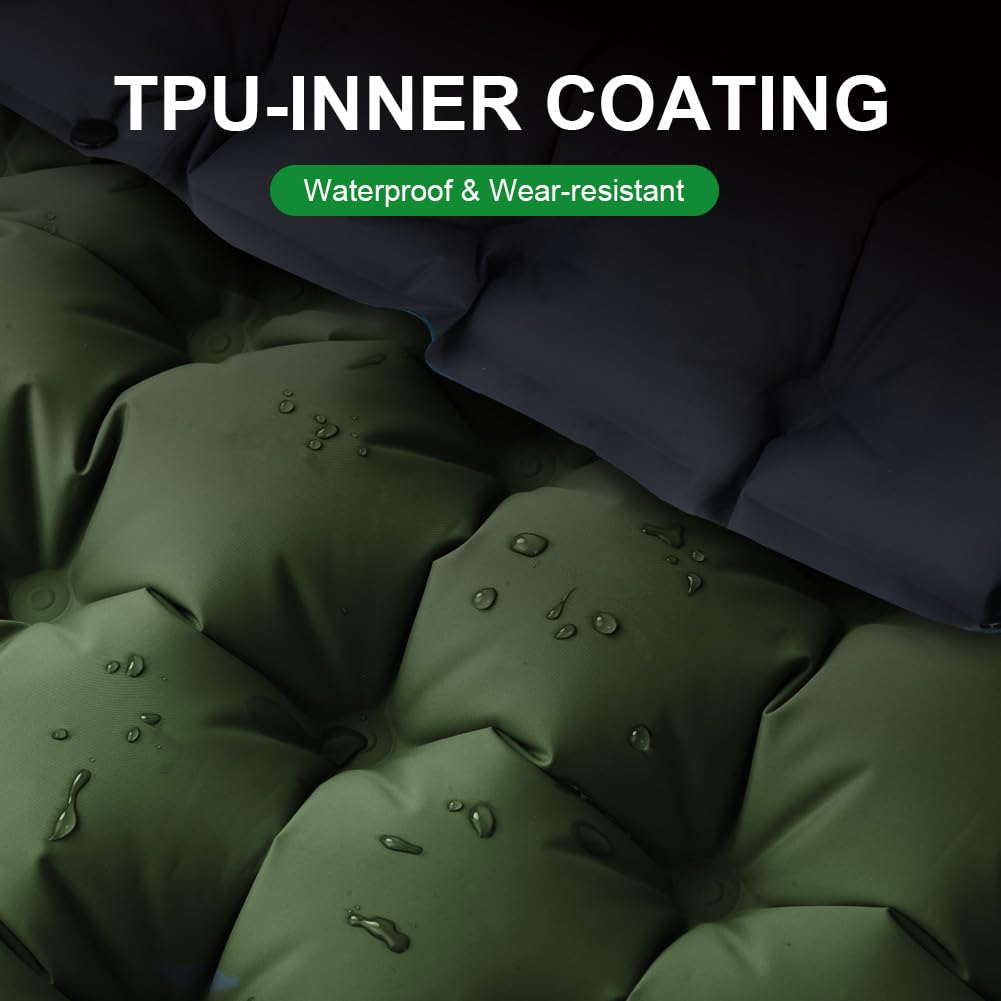 flintronic Camping Self-Inflating Sleeping Pad with Foot Pump, 10CM Thick Waterproof Pad with Pillow, Outdoor Inflatable Air Mattress, Foldable Sleeping Mat for Outdoor, Camping, Army Green