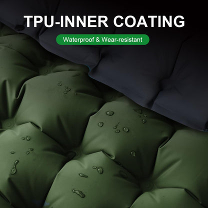 flintronic Camping Self-Inflating Sleeping Pad with Foot Pump, 10CM Thick Waterproof Pad with Pillow, Outdoor Inflatable Air Mattress, Foldable Sleeping Mat for Outdoor, Camping, Army Green