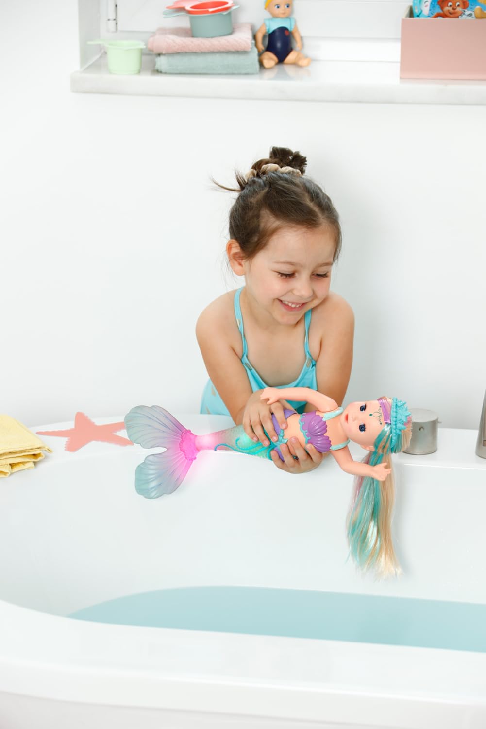 BABY born Mermaid 43cm, doll with long hair to style and light-up tail, for children ages 3 and up, batteries required, 837351 Zapf Creation.