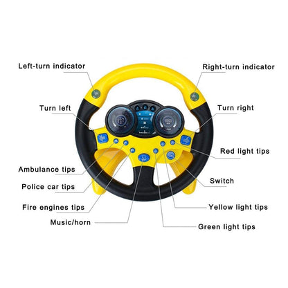 Steering wheel toy passenger car toy with music and lights child children driving learning toy musical education for toddler driver beginner [Yellow]