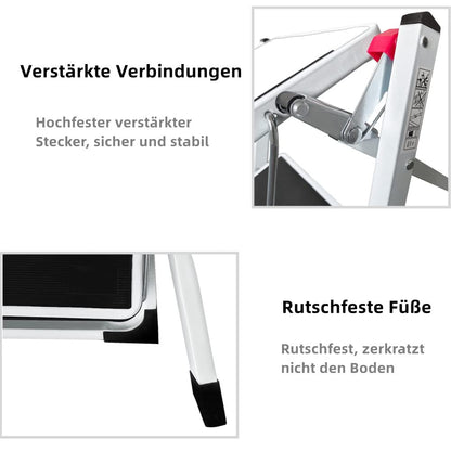 2 Steps Folding Step Stool, Lightweight Stepladder Mini Ladder Folding Step Stool Household Ladder Easy Storage Step Ladder for Home Kitchen Office DIY, 150 kg max load.