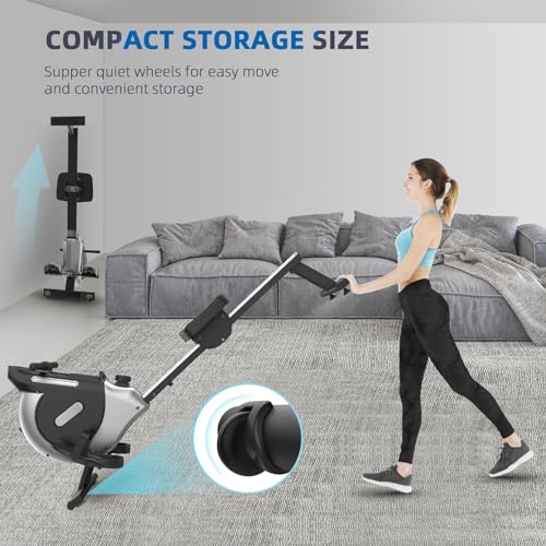 Neezee rowing machine with 16-level magnetic resistance, super quiet rowing machine with LCD display, aluminum slide rail and tablet holder, upgraded home rowing machine, black.