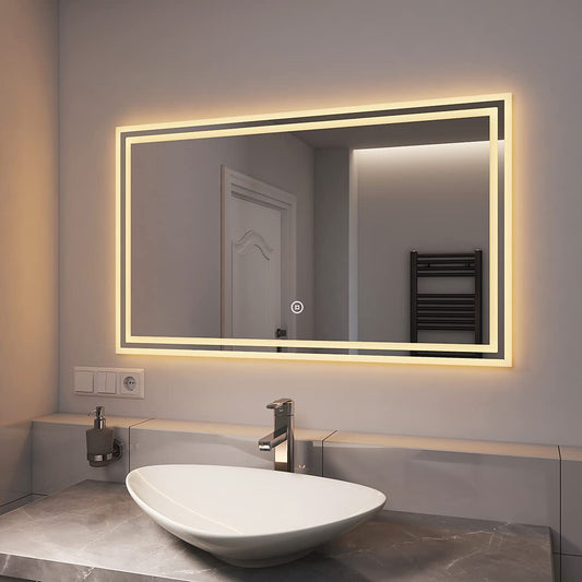 EMKE LED bathroom mirror 100x60cm with lighting 3 light color 3000-6500K cool white neutral warm white light mirror bathroom mirror with touch switch IP44 energy-saving