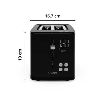 Krups KH641810 Smart'n Light Toaster, Two-Slice Toaster, Digital Display, 7 Browning Levels, Removable Crumb Tray, Countdown, Lift Function, Black