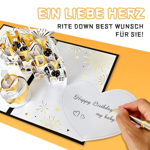 Birthday card, musical birthday cards with inflatable LED candlelight, Happy Birthday song, big birthday cake, pop-up greeting cards, birthday gift card for women, men, children.