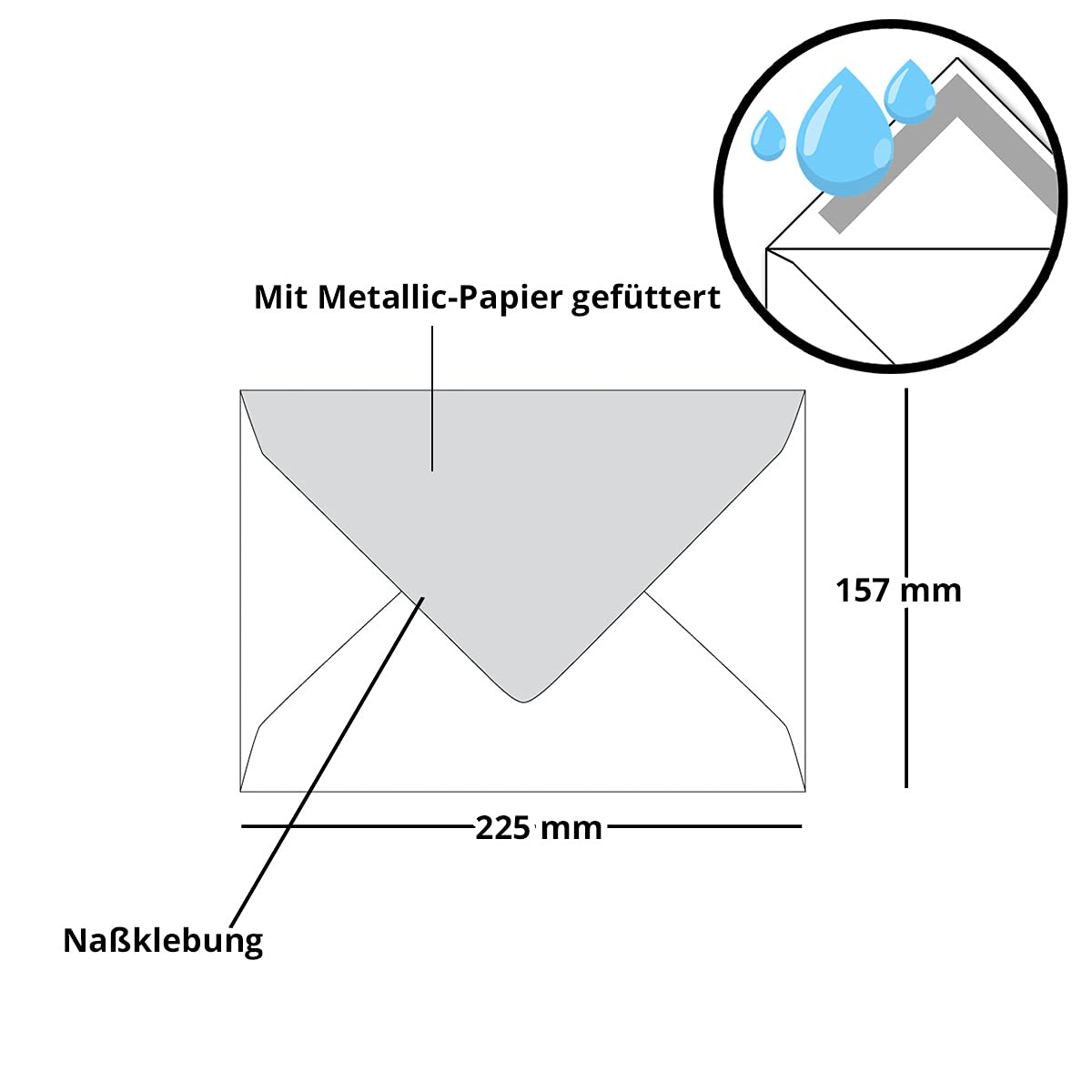 50 metallic silver lined envelopes, size C5 (157 x 225 mm), black color - wet adhesive with pointed flap - ColorsFroh by GUSTAV NEUSER.