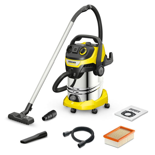 Kärcher wet/dry vacuum WD 6 P S V-30/6/22/T, incl. power outlet, flat pleated filter, patented filter box, filter cleaning, 1,300 W, stainless steel container: 30 l & drain plug, suction hose: 2.2 m