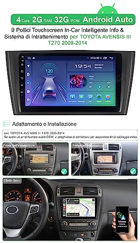 ACAVICA Android 12 car stereo for Toyota Avensis T270 2009-2014 9 inch Sat Nav GPS Navigation Stereo with Wireless Carplay Bluetooth WiFi DSP USB (for Toyota Avensis T270 2009-2014)