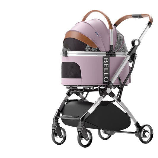 3-in-1 pet stroller, foldable travel pet stroller for cats and dogs with detachable carrying bags, aluminum trolley, pet stroller, backpack with rain cover, pink and purple.