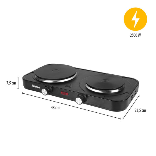 Tristar Portable Cooktop - Double Burner - For student housing, camping, American cuisine - 15.5 and 18.5 cm diameter - Adjustable thermostat - 2500 W - KP-6152