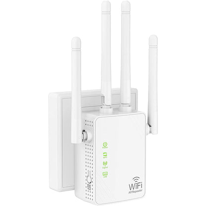 AILKIN WiFi Repeater, 1200 Mbps, Dual Band 2.4G/5G, Wi-Fi Extender, 4 antennas, Wi-Fi amplifier, suitable for home office, WiFi signal extension, internet amplifier - Ethernet port