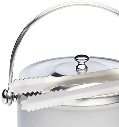 Bar Craft ice bucket with lid and ice tongs, polished stainless steel, handle, in gift box, 1.9 liter capacity, 12 x 17 x 22 cm