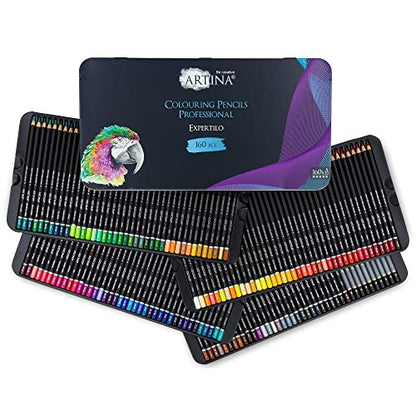 Artina Expertilo XXL Colored Pencil Set 160 Professional - FSC® certified colored pencils break-resistant, highly pigmented, many colorful wooden pencils for artists to draw and paint.