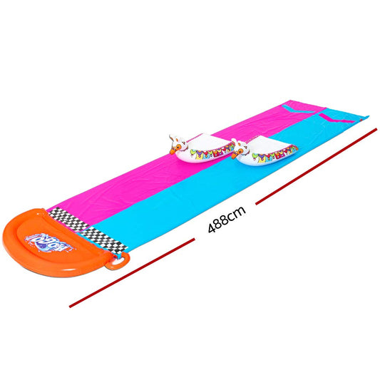 Bestway H2OGO!™ 2-person water slide with inflatable llama floaties, 487 x 138 cm.