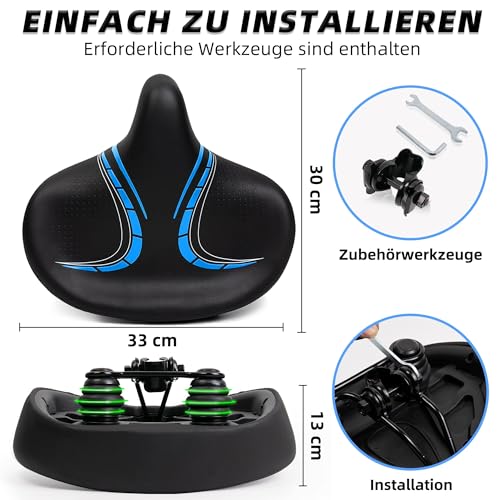 Oversized bike saddle for men & women - Comfortable, soft, extra wide, ergonomic, padded bike seat - Universal replacement bicycle saddle, suitable for mountain bike, city bike, e-bike, exercise bike.