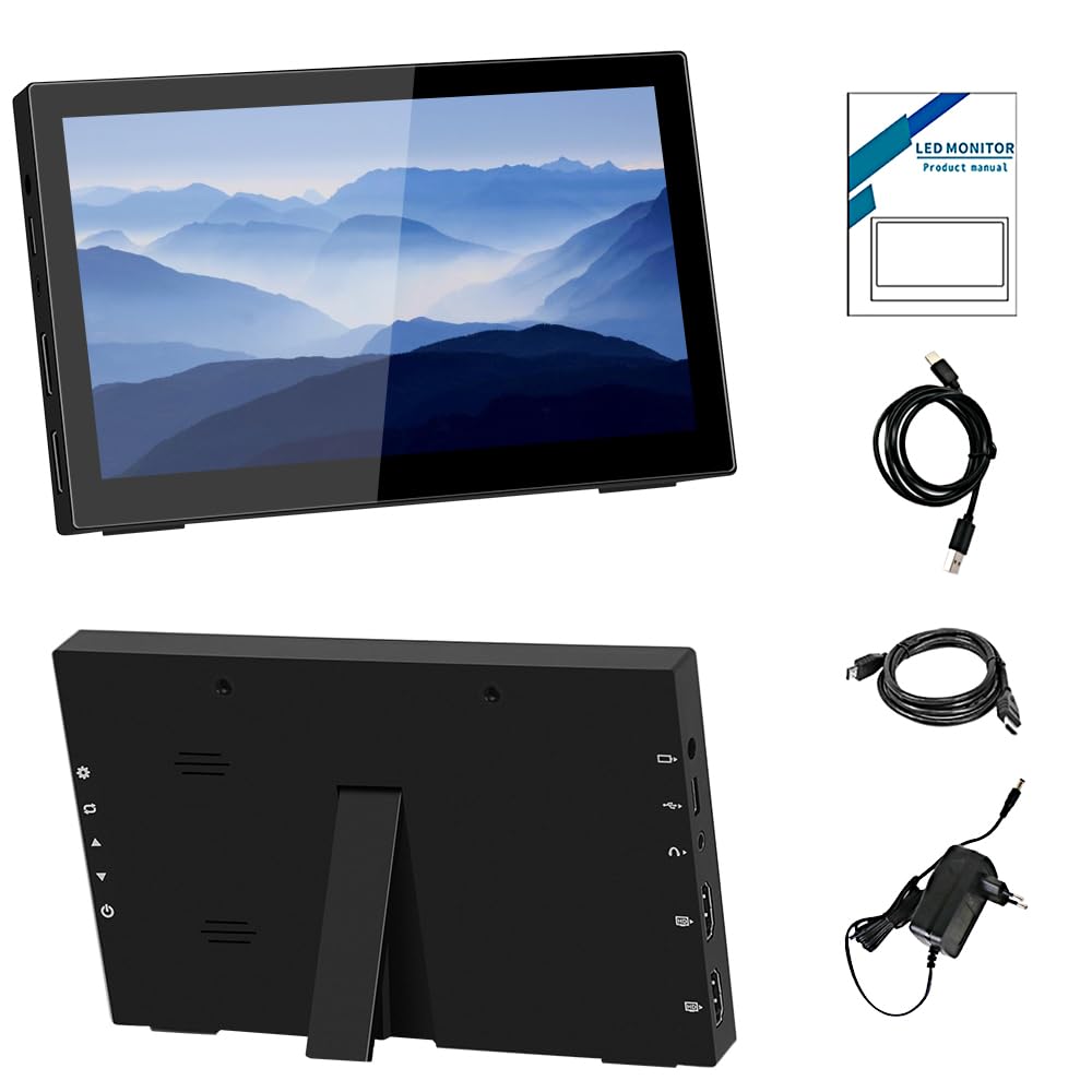 Portable Touchscreen Monitor, 10.1 inch portable touchscreen monitor with Full HD 1920x1200 IPS screen, HDMI USB-C external monitor for PC, laptop, computer, PS4, PS5, Xbox, Ras Pi.
