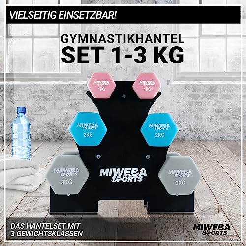 Miweba Sports Vinyl Dumbbell Set NKH120 | 𝐏𝐫𝐨𝐟𝐢 Dumbbell - Hexagon Dumbbells Set - Dumbbells - Dumbbell Set - Gym Dumbbells - Dumbbell Stand - Dumbbell - Dumbbell - 1-3kg (Pink/Turquoise/Gray)
