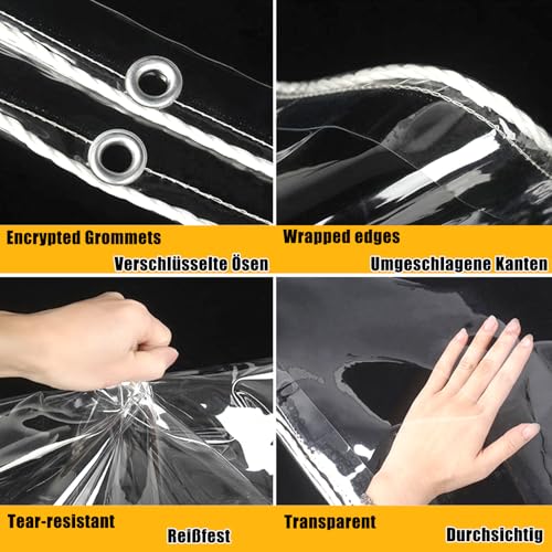 Greenhouse Furniture Cover Transparent with Grommets - PVC Balcony Pavilion Waterproof Tarpaulin Foldable 2.4mx5m Pergola Transparent Curtain Windshield Tarp for Outdoor Carport Tent Camping Canopy