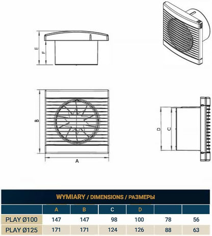 DOSPEL Bathroom Ventilator Room Fan 125mm - Improved Air Circulation - White Wall Vent Fan with Cover - Quiet Operation - for Bathroom, Kitchen, and Laundry Room