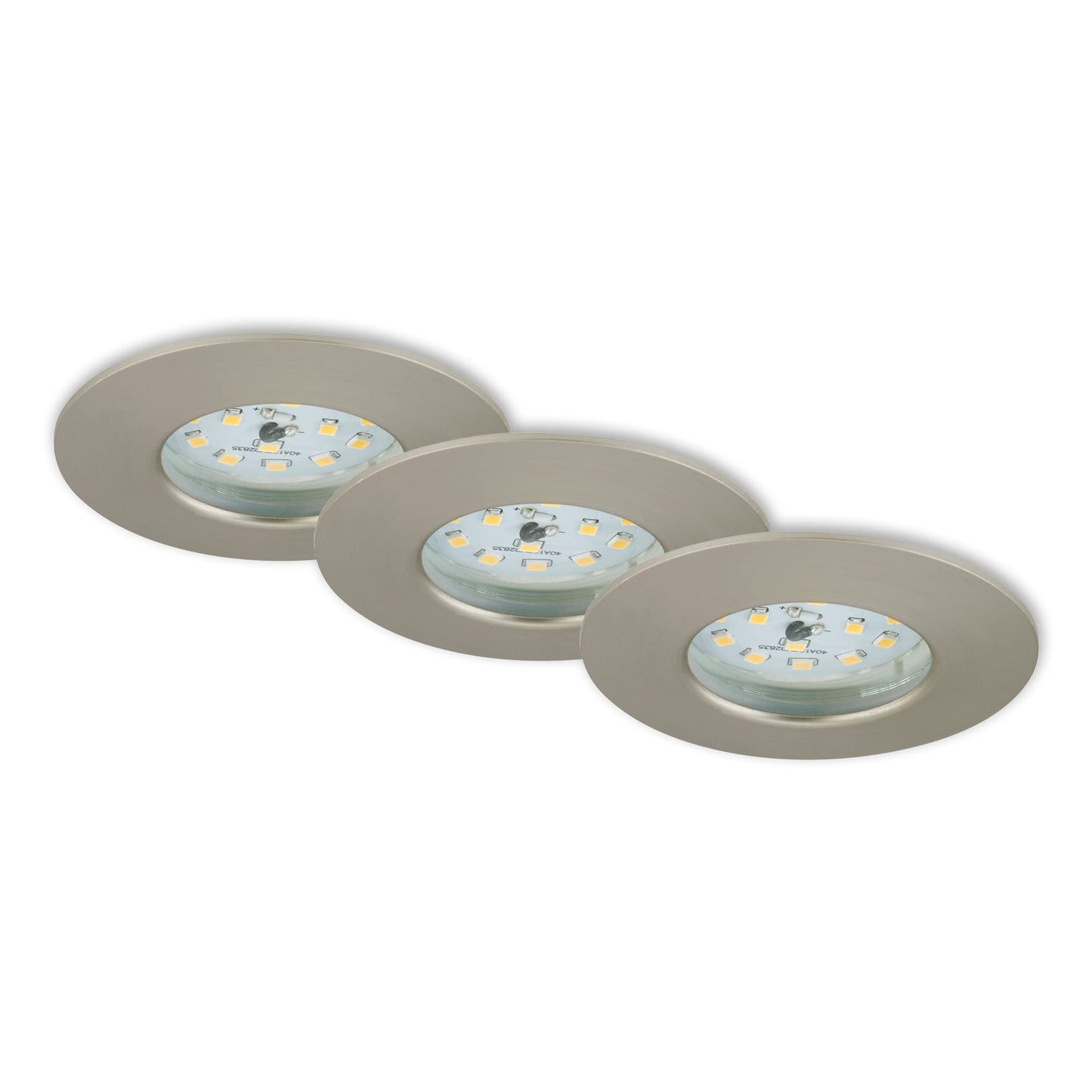 Briloner Lights 7204-032 LED Recessed Light, LED Spotlight, Ceiling Spotlight, Living Room Lamps, LED Recessed Spotlight 230V, Ceiling Recessed Lights, 5 Watts, 400 Lumens, Bathroom Suitable IP44, Energy-saving, 3-Piece Set, Round, Brushed Nickel.