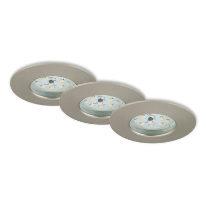 Briloner Lights 7204-032 LED Recessed Light, LED Spotlight, Ceiling Spotlight, Living Room Lamps, LED Recessed Spotlight 230V, Ceiling Recessed Lights, 5 Watts, 400 Lumens, Bathroom Suitable IP44, Energy-saving, 3-Piece Set, Round, Brushed Nickel.