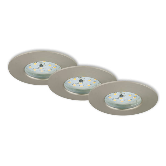 Briloner Lights 7204-032 LED Recessed Light, LED Spotlight, Ceiling Spotlight, Living Room Lamps, LED Recessed Spotlight 230V, Ceiling Recessed Lights, 5 Watts, 400 Lumens, Bathroom Suitable IP44, Energy-saving, 3-Piece Set, Round, Brushed Nickel.