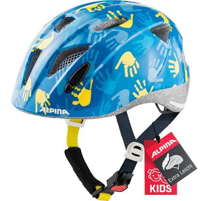 ALPINA XIMO - Lightweight, Secure & Impact-Resistant Bike Helmet With Optional LED Light for Kids, Blue Hands Gloss, 49-54 cm