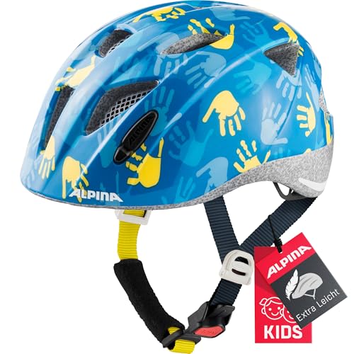 ALPINA XIMO - Lightweight, Secure & Impact-Resistant Bike Helmet With Optional LED Light for Kids, Blue Hands Gloss, 49-54 cm