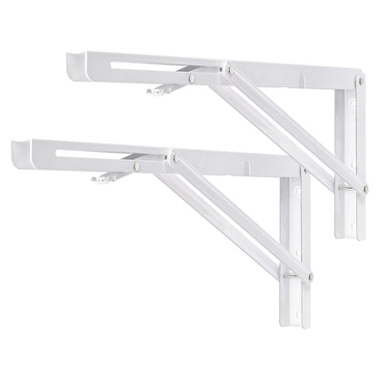 YUMORE Folding Shelf Brackets Heavy Duty 400mm White - 2 Pcs Metal Folding Brackets Wall Table Supports Folding Shelf Brackets for DIY Folding tables Benches Shelves Space-saving, Max Load 330lbs