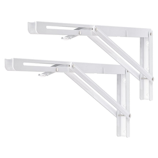 YUMORE Folding Shelf Brackets Heavy Duty 400mm White - 2 Pcs Metal Folding Brackets Wall Table Supports Folding Shelf Brackets for DIY Folding tables Benches Shelves Space-saving, Max Load 330lbs