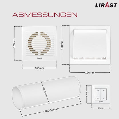 LIRAST 125mm Decentralized Ventilation System with Heat Recovery - Wall Fan with Switch - Ventilation with Heat Recovery - Recuperator with Ceramic Heat Exchanger - Air Exchanger Residential Ventilation