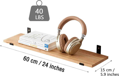 TREOAKWIS Floating shelf made of solid oak, 60cm wooden wall shelf for bathroom, bedroom, living room, kitchen, office, laundry room. Rustic wall shelves for storage.