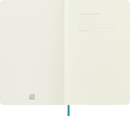 Moleskine notebook with white pages, blue (Reef), large, 13 x 21 cm.