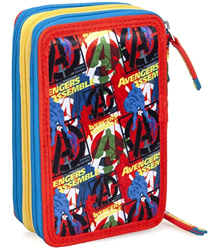 Clondo pencil case 44 pieces, for Avengers fans, pencil case, pencil case for stationary, pen case with pens, ballpoint pen, kids, girls & boys, 3 compartments