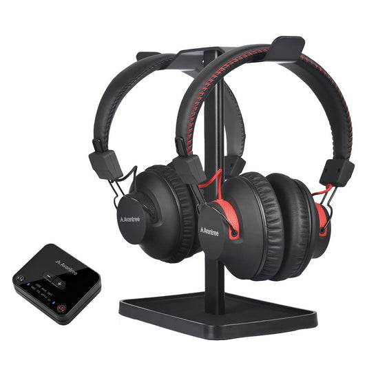 Avantree HT41899 Dual Bluetooth 5.0 Wireless TV Headphone Set with Transmitter and Stand (Digital Optical AUX RCA), 40 Hrs TV Headphones for Seniors, Plug-and-Play, No Delay.