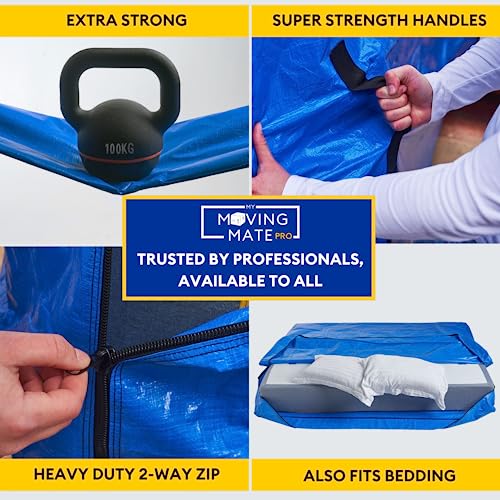 Double Size Mattress Bag for Moving and Storage with 8 Handles and Zip - Tarp Plastic Mattress Cover for Moving and Storage - Professional Grade Mattress Bag for Double Beds.
