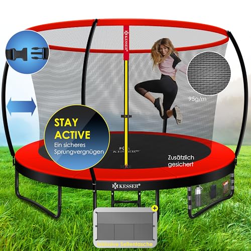 KESSER® trampoline Ø 366 cm | TÜV Rheinland GS certified | Garden trampoline for kids up to 150 kg | Complete set with safety net, ladder, edge cover and accessories.
