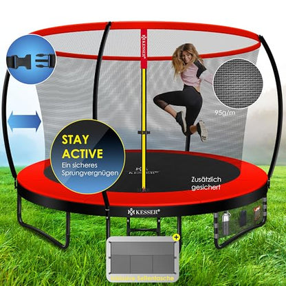 KESSER® trampoline Ø 366 cm | TÜV Rheinland GS certified | Garden trampoline for kids up to 150 kg | Complete set with safety net, ladder, edge cover and accessories.