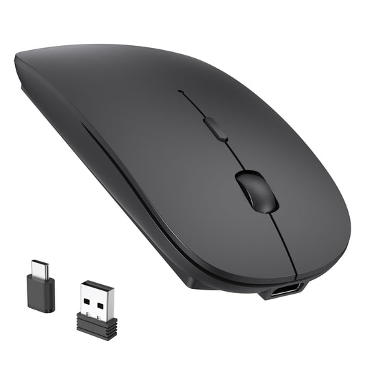 RaceGT Wireless Mouse USB-C & USB-A, Rechargeable Mouse 2.4GHz Silent click 3 Adjustable DPI levels with 4 buttons, with ON/OFF switch for Computer Laptop PC Macbook Pro/Air Chromebook