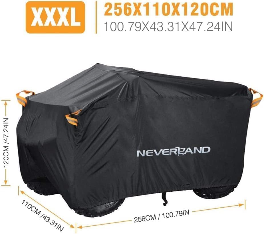 NEVERLAND XXXL Quad ATV Cover - Vehicle Protection Cover 256*110*120cm Phosphorescent Dirt Repellent Winterproof Dustproof Rain UV Protection Black
