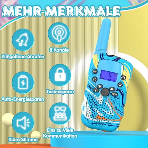 Kearui Toy for Boys 3-12 years old, Walkie Talkies for Kids 8 Channel Two Way Radio with Backlit LED Flashlight, 3-Mile Range for Camping, Hiking Adventures (Ocean Blue)