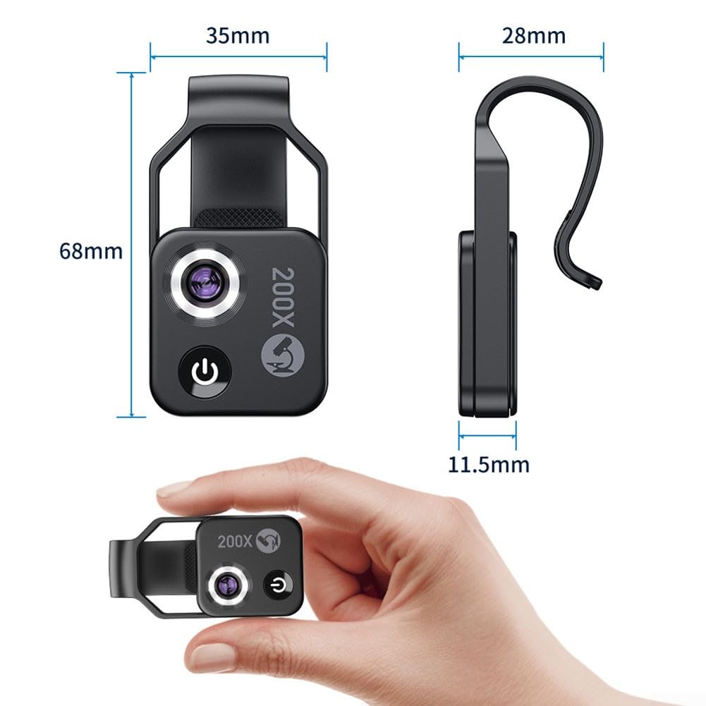 200 x mobile microscope lens with LED light, portable digital microscope for kids, handheld microscope, dermatoscope, skin diagnosis, hair analyzer