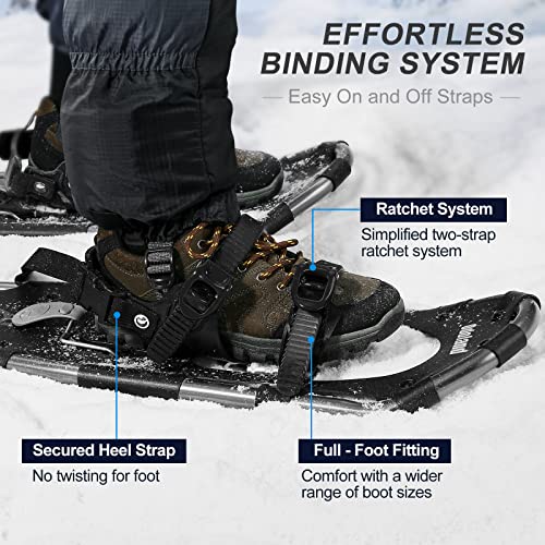 Odoland snowshoes with crampons Allround 4 IN 1 for men and women with trekking poles, waterproof gaiters, and carrying bag, from shoe size 21 INCH silver