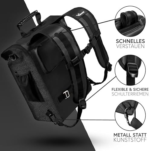 Valkental® 3in1 Bike Bag [Up to 25L] - The Original - Can be used as a pannier bag, backpack, and shoulder bag - 100% Waterproof & Reflective - Secure attachment [Lockable] Laptop compartment