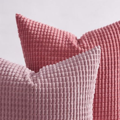 Topfinel 50x50 Pink Pillowcase 4 Pack Corduroy Gradients Throw Pillow Covers Cushion Cover Decorative Sofa Couch Pillow Case for Living Room Bedroom Balcony Kids Cozy