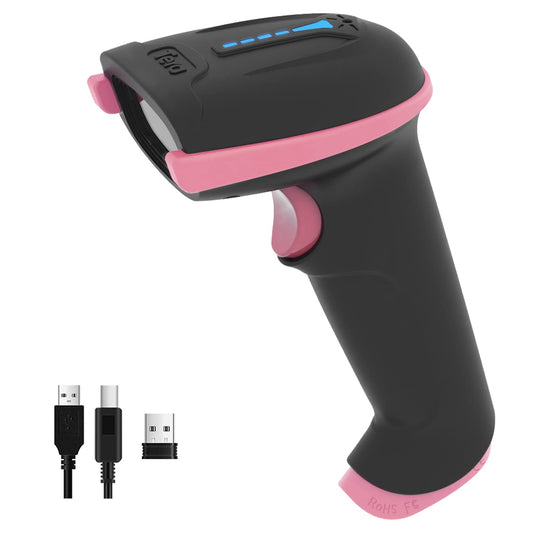Tera Wireless Barcode Scanner Handheld 1D Laser Wireless and USB Wired with Battery Level Indicator, Extra Large 2200mAh Battery and Ergonomic Design, Patent No.: EU008489413, Upgrade Model 5100 Pink