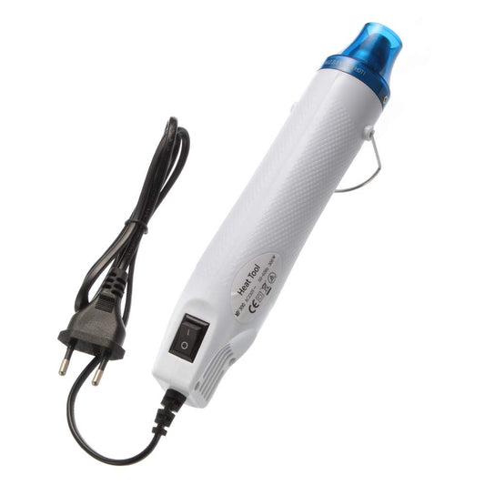 Mini 300W electric hot air gun shrink heat tool with embossing powder set. Perfect for drying paint, rubber stamp, and heating small clay works. Ideal for DIY projects.